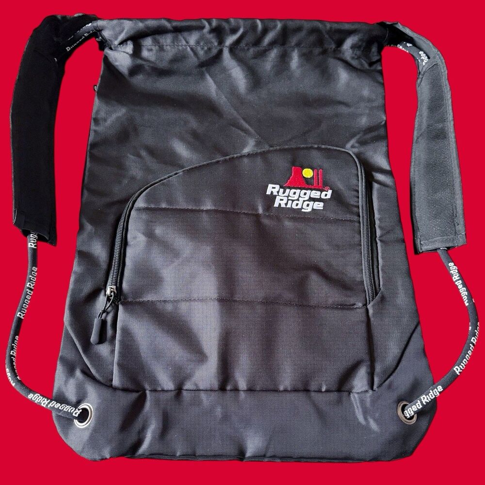Rugged Ridge Black Backpack Jeep Wrangler Off-Road Zip Pocket Drawstring Bag